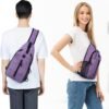 Sling-Bag Crossbody-Bag Women-Men Backpack-Daypack - Hiking Chest Travel with Water Bottle Pocket Purple - Image 3