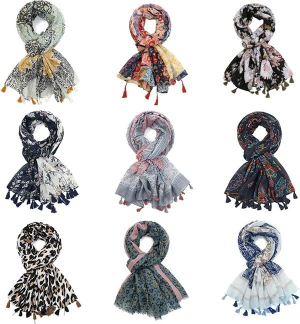Yeieeo Boho Scarf for Women Lightweight Floral Printed Scarf Fall Winter Fashion Fringed Shawl - Image 6