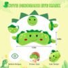Travel Pillow and Blanket Set Travel Pillow Airplane Travel Essentials with Sleep Mask for Kids Green Dinosaur - Image 6