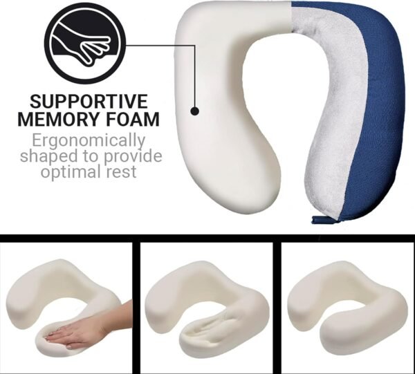 American Dreamer, Comfortable Travel Pillow, Neck Pillow for Uninterrupted Sleep, Deluxe Memory Foam Pillow for Airplane, Bus, Car, and Train, Travel Essentials, Made in USA, Dark Blue - Image 5