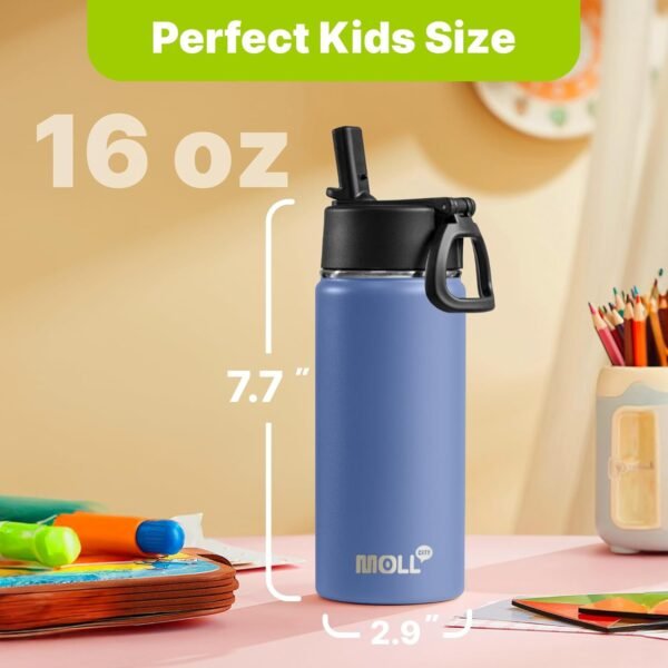 Kids Insulated Water Bottle with Straw-16 oz Stainless Steel Double Wall Vacuum Wide Mouth Water Bottle for School-Metal Travel Water Flask with Silicone Boot (Royal Blue) - Image 4