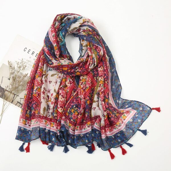 YOUR SMILE Large Boho Scarf for Women Lightweight Floral Printed Scarves Fall Winter Fashion Fringed Shawl wraps - Image 4