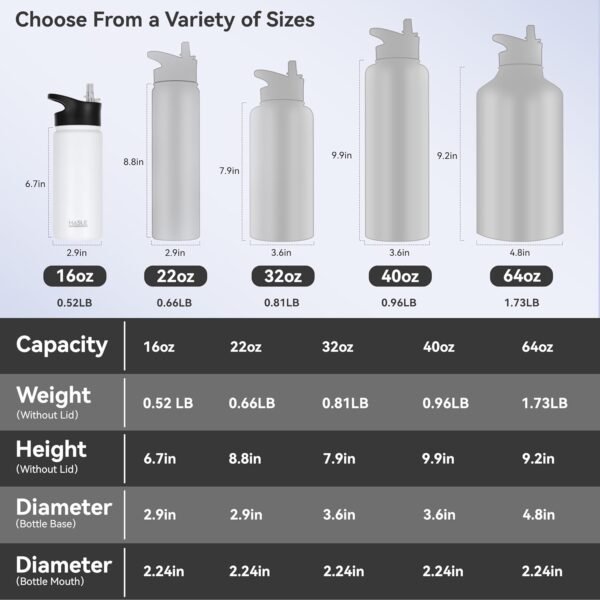 HASLE OUTFITTERS Insulated Water Bottle Kids 16 oz Double Wall Vacuum Stainless Steel Water Bottle Leak Proof for School Wide Mouth with Straw Lid & Spout Lid Keeps Cold and Hot(White,1pack) - Image 3