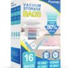 16 Pack Vacuum Storage Bags with Hand Pump, 4 Jumbo + 4 Large + 4 Medium + 4 Small 80% Space Saver Vacuum Seal Bags for Clothing, Vacuum Compression Bags Travel Lugggage, Blankets, Comforters