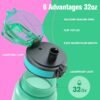 Sahara Sailor Water Bottles, 32oz Motivational Sports Water Bottle with Time Marker - Times to Drink - Tritan, BPA Free, Wide Mouth Leakproof, Fast Flow Technology with Clean Brush (1 Bottle) - Image 4