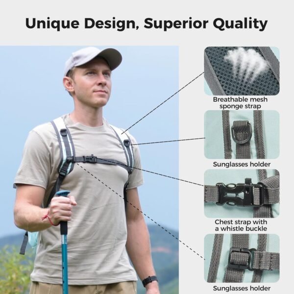 Hiking Backpack,40L Travel Backpacks for Men Women,Water Resistant Ultra Lightweight Foldable Packable Camping Daypack,Light Blue - Image 3