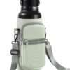 Water Bottle Holder with Strap for Hydro Flask Wide Mouth 32oz & 40oz, Water Bottle Carrier Sling Bag with Phone Pocket, Gym Bottle Accessories, Water Bottle Bag for Walking Hiking Travel-Gray Green