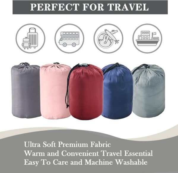 Commollis Travel Blanket Luxury Travel Set -Travel Blanket and Pillow Set - Portable Inflatable Travel Neck Pillow and Premium Soft Airplane Blanket with Built-in Soft Bag,Eye Mask, Earplugs - Image 5