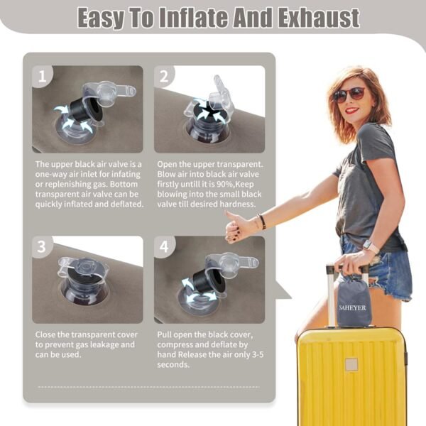 SAHEYER Inflatable Travel Pillows, New Upgrade Inflatable Airplane Pillow for Sleeping Rest Avoid Neck and Shoulder Pain, Inflatable Neck Pillow with Free Eye Mask and Earplugs (Grey) - Image 4