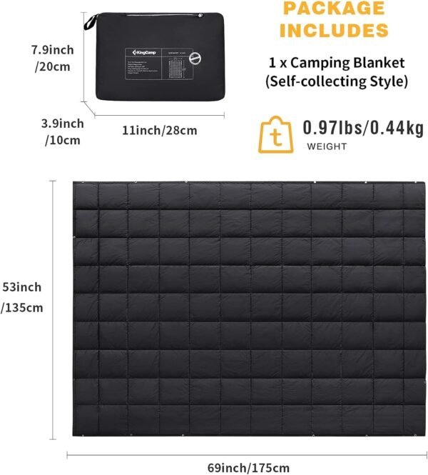 KingCamp Camping Blanket Lightweight, Multifunctional Warm Puffy Outdoor Blanket with Snap Button, Water Repellent, Backpacking Quilt for Travel, Airplane, Hiking, Picnic - Image 2
