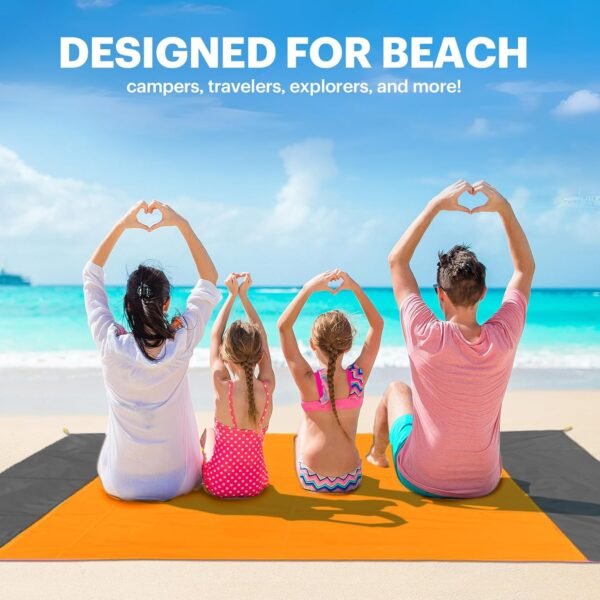 EASYFUN Beach Blanket Sandproof Oversized, 79''×83'' Extra Large Beach Mat, Portable Picnic Mat for Travel Camping Hiking, Lightweight Beach Essentials Family Water Resistant Mat Nylon 210T - Image 7
