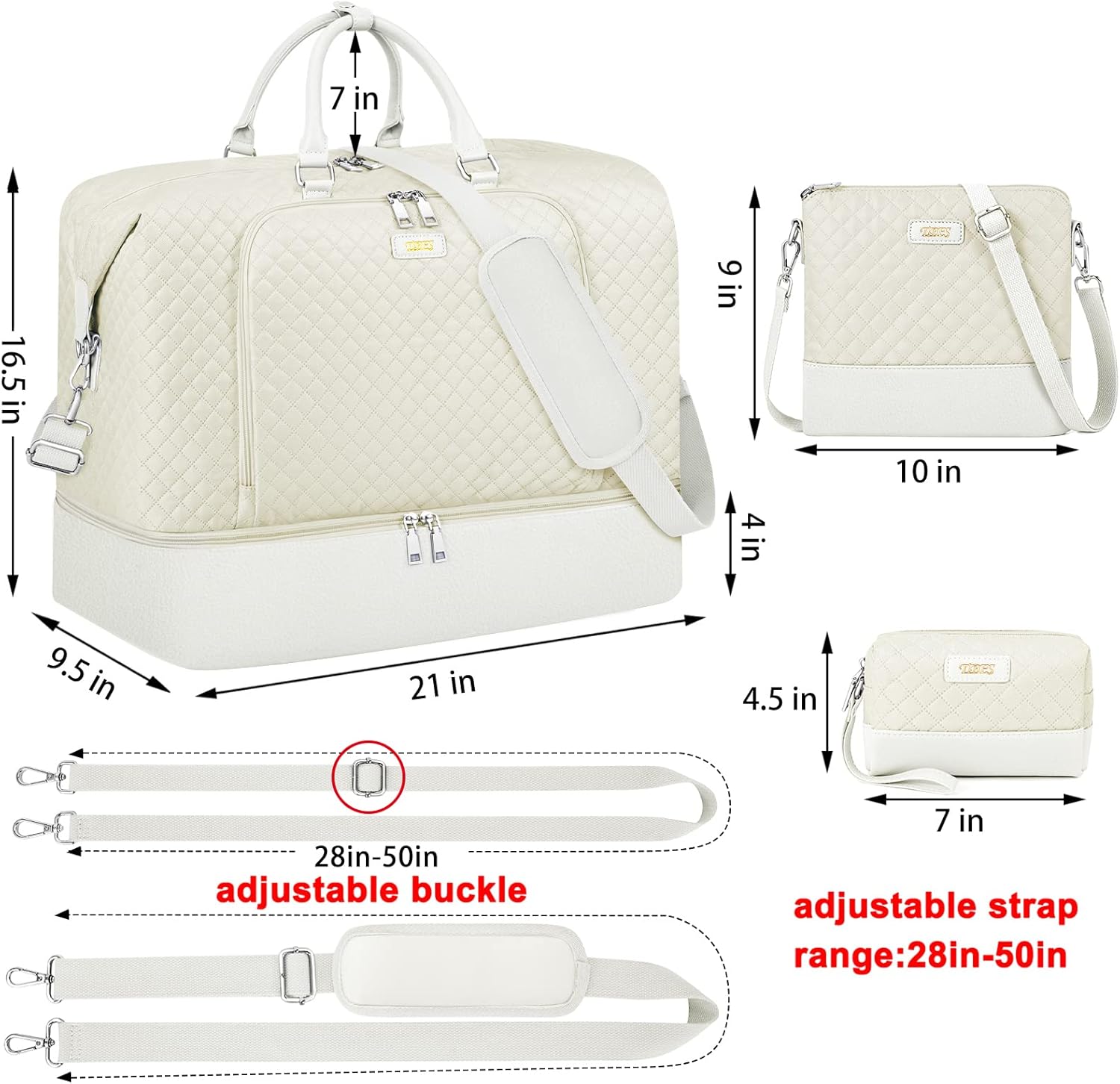 Travel Weekender Bag for Women, Overnight Bag with Shoe Compartment Oversized Travel Duffel Bag Carry On Tote 21" - Image 7