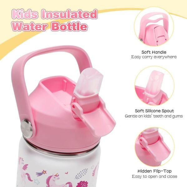 Kids Insulated Water Bottle with Straw Lid, 14oz Double Wall Vacuum 18/8 Stainless Steel Kids Tumbler, BPA-FREE Leak Proof Toddler Metal Water Bottle Kids Cups for School Travel Boys Girls - Image 3