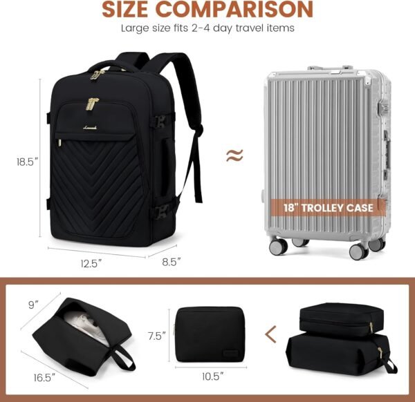LOVEVOOK Backpack for Traveling on Airplane, Womens Travel Backpack Carry on Flight Approved, 40L Personal Item Backpack Fit 17.3inch Laptop, Black - Image 3