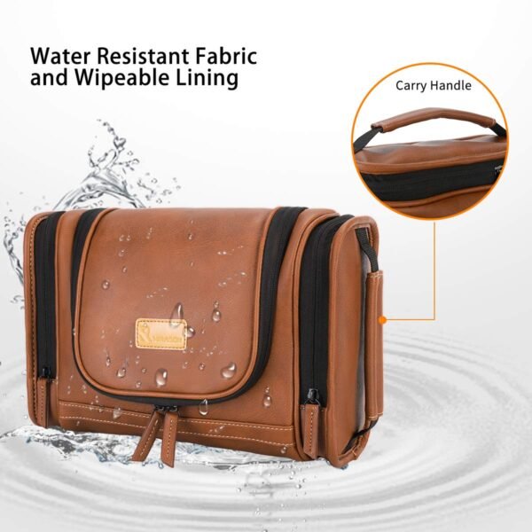 MIRASON Hanging Toiletry Bag for Men Dopp Kit Waterproof Travel Organizer Bag with Sturdy Metal Hook and Handle for Bathroom Shower Cosmetics Camping Brushes Shaving (Brown) - Image 4