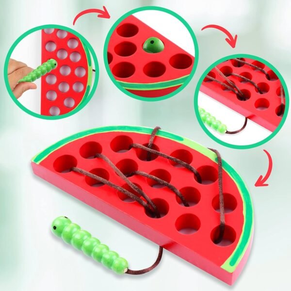 KLT Lacing Toy for Toddlers, Wooden Threading Toy Kids Travel Car Airplane Activities, Road Trip Essentials Games, Educational learning Fine Motor Skills Montessori Toys 1 Apple,1 Watermelon, 1 Cheese - Image 4