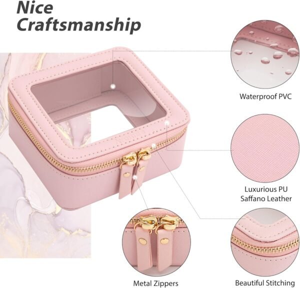 Aveniee Clear Makeup Bag Small, Mini Cosmetic Bags Travel Toiletry Bag, TSA Approved Clear Makeup Pouch with Zipper, Car Organizer Essentials for Women Men(Pink) - Image 4