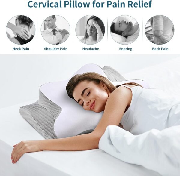 Neck Pillow Cervical Memory Foam Pillows, Cooling Contour Pillow for Neck Pain Relief, Ergonomic Orthopedic Bed Pillow for Side Back Stomach Sleepers with Breathable Pillowcase - Image 3