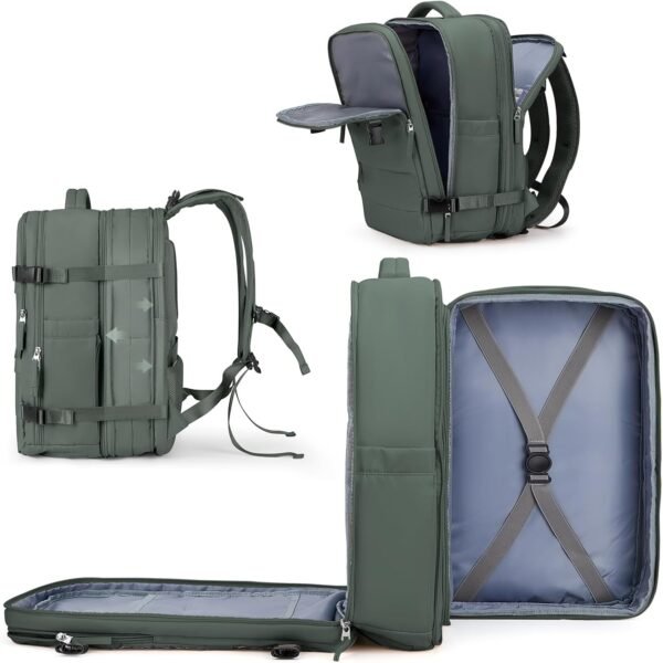 Large Travel Backpack For Women Men, Carry On Backpack,Hiking Backpack Waterproof Outdoor Sports Rucksack Casual Daypack Fit 15.6 Inch Laptop with USB Charging Port Shoes Compartment Olive Green EX