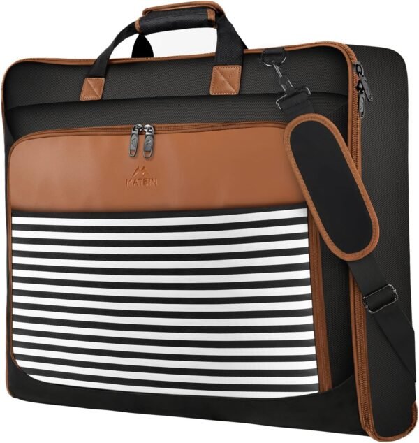 MATEIN Suit Carry On Garment Bags for Travel, Suit Bag with Detachable Adjustable Shoulder Strap, Waterproof Foldable Luggage Bag for Men Women, Large Compartment for Carrying Clothes, Black Stripe