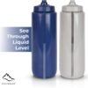 2 Pack Blue + Grey 32oz Squeeze Water Bottles - Sports Water Bottles For Football, Hockey, Athletic Training,Bike & Cycling - Reusable Squirt Bottle Set, BPA-Free, Perfect for Gym, Travel - Image 2