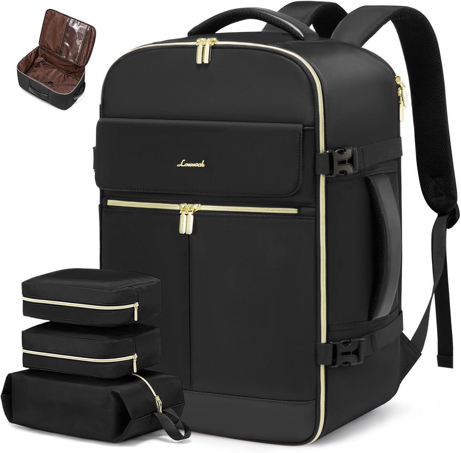 LOVEVOOK Travel Backpack for Women, 40L Large Carry On Backpack Flight Approved, Waterproof Personal Item Travel Bag Fits 17.3'' Laptop,TSA Backpack Suitcase with 3 Packing Cubes