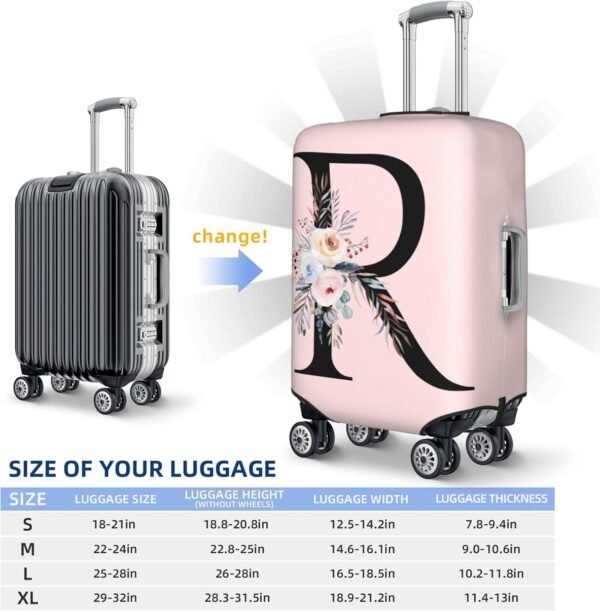 Spandex Travel Luggage Cover Cute Pink Suitcase Protector Bag,Black Letter R With Boho Floral Flowers Leaves Anti-Scratch,Dust-Proof Washable Suitcase Sleeve For Kid Adult,M (For 22-24 Inch Luggage) - Image 6