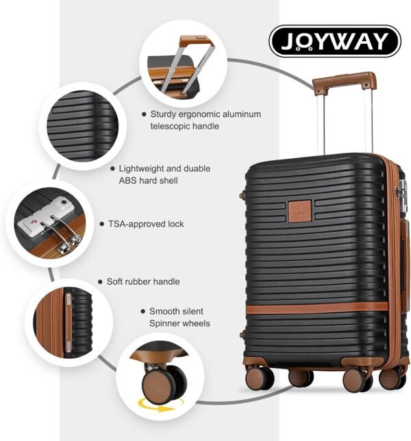 Joyway Luggage Set 3 Piece Suitcase Sets with Spinner Wheel,Hardside Expandable Travel Laggage with TSA Lock (Black - Image 3