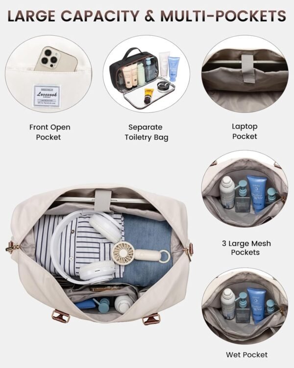 LOVEVOOK Travel Bag Weekender Bags for Women, Carry on Overnight Bag with Shoe Compartment,Duffle Bag with Laptop Pocket,Hospital Bag for Labor Delivery,Gym Tote Bag with Toiletry Bag - Image 3