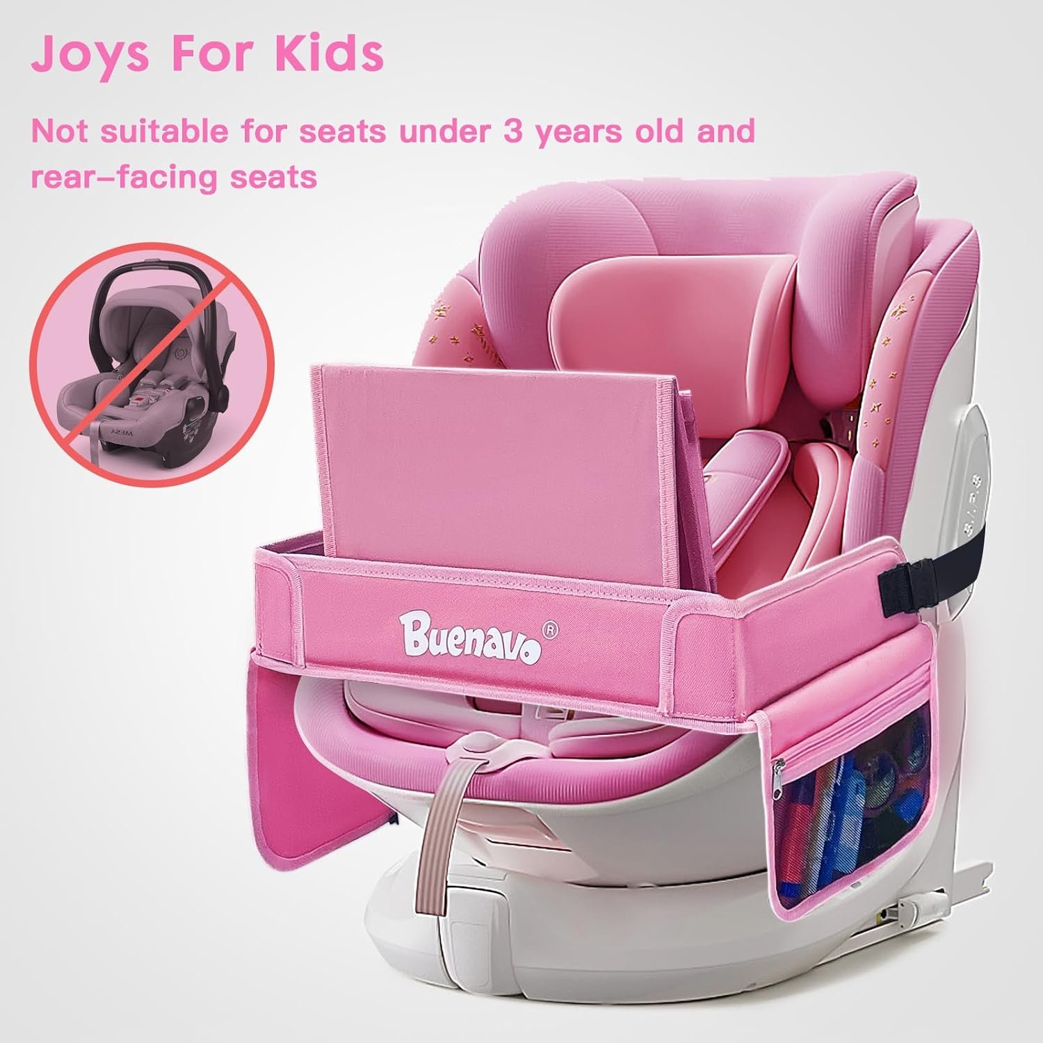 BUENAVO Kids Travel Tray Car Seat Organizer for Kids Toddlers Activities in Car Seat Travel and Road Trip Essentials Kids Pink - Image 7