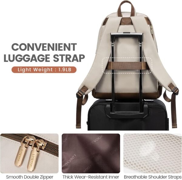 LOVEVOOK Travel Laptop Backpack Women,15.6 Inch Water Resistant Travel Backpack for Women,Work Computer Back Pack for College Business,Khaki… - Image 8