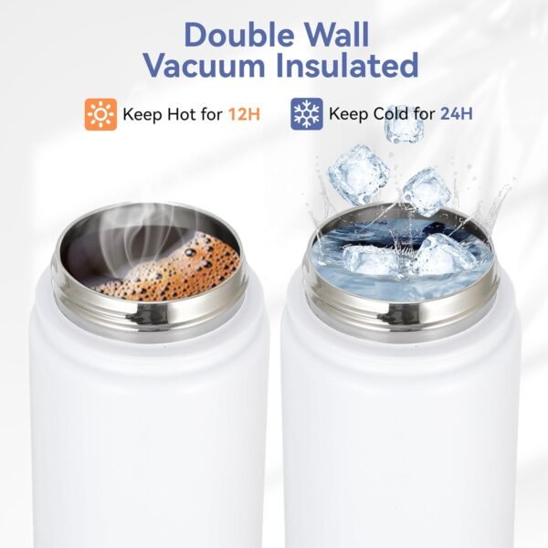 HASLE OUTFITTERS Insulated Water Bottle Kids 16 oz Double Wall Vacuum Stainless Steel Water Bottle Leak Proof for School Wide Mouth with Straw Lid & Spout Lid Keeps Cold and Hot(White,1pack) - Image 4