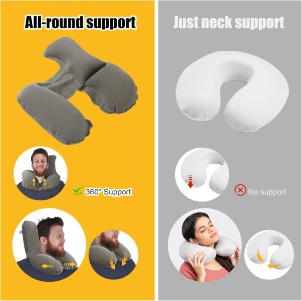 MABOZOO Inflatable Travel Neck Pillow, Portable Blow up Neck Pillow for Chin, Head Support Soft Velvet Airplane Pillow for Sleeping,Traveling,Train, Car, Office - Image 5