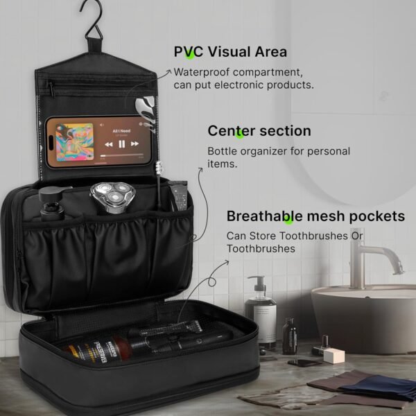 Toiletry Bag for Men - Travel toiletry bag men Wet and Dry Separation toiletry bag with Visual PVC Compartment Waterproof Material Double Zipper Extra compartments for neat organization. - Image 6