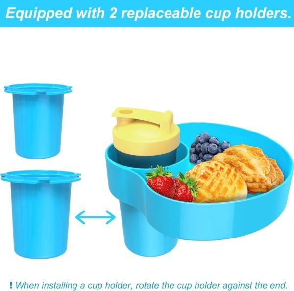 2PCS Kids Car Seat Snack Tray, Travel Tray for Kids Car Seat with Cup Holder, Toddlers Road Trip Essential Travel Snacks Food Plate Tray for Stroller and Safety Seats (Sky blue) - Image 5