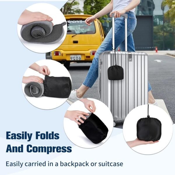 Neck Pillow for Traveling, Travel Pillows for Airplanes,100% Pure Memory Foam Travel Neck Pillow, Adjustable Flight Pillow, Portable Plane Accessories with Eye Mask, Earplugs, Carry Bag - Image 8