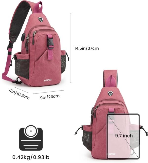 G4Free Canvas Sling Bag Crossbody Backpack with USB Charging Port & RFID Blocking, Hiking Daypack Chest Bag for Women Men - Image 3