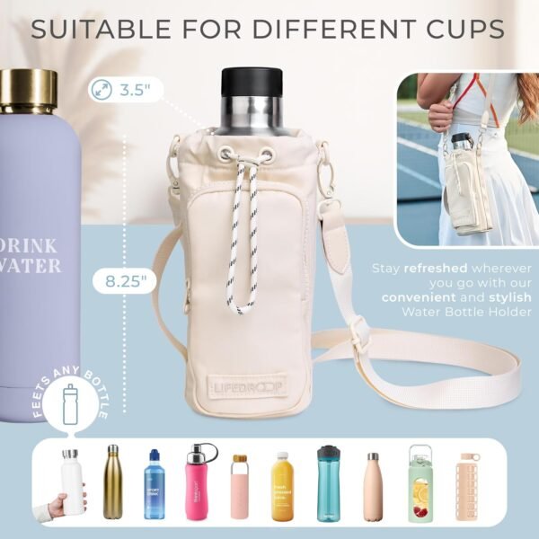 Water Bottle Holder with Strap – Stylish and Durable Water Bottle Bag for 32Oz Water Bottles – Small Insulated Bag Ideal for Hiking, Sports – Multifunctional Front Pocket Water Jug Holder - Image 2