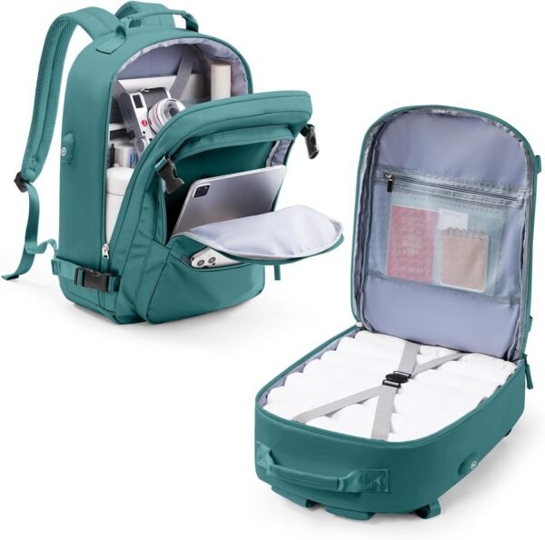 Travel Backpack for Women,United Airlines Carry on bags Travel Bag Flight Approved, with USB Charging Port, Waterproof Travel Essentials, Forest Green