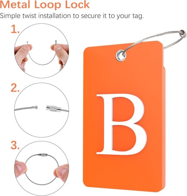 Gostwo 2 Pack Luggage Tags for Suitcases, 26 Initial Letter Travel Luggage Baggage Identification Labels ID Tag Fully Bendable Tags with Stainless Steel Loop (Orange) (Letter B) - Image 3