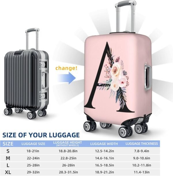 Spandex Travel Luggage Cover Cute Pink Suitcase Protector Bag,Black Letter A With Boho Floral Flowers Leaves Anti-Scratch,Dust-Proof Washable Baggage Covers For Kid Adult,S (For 18-21 Inch Luggage) - Image 6