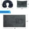 Travel Blanket and Pillow Set - Inflatable Travel Neck Pillow with Washable Soft Cover, Premium Soft Airplane Blanket with Built-in Bag, Zippered Pouch, and Hand Luggage Strap, 70" x 40" (Dark Grey) - Image 2