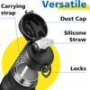 Han's Bottle Sports Water Bottle - 24 Oz, Straw Lid, Leak Proof, Vacuum Insulated Stainless Steel, Double Walled, Thermo Mug,Black - Image 3
