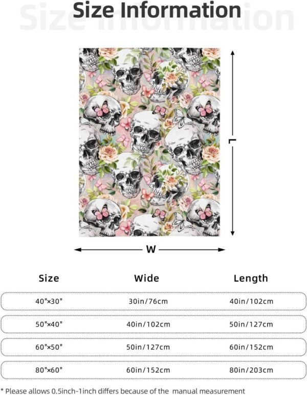 Flower Butterfly Sugar Skull Blanket Throw Blankets Soft Warm Fleece Blanket for Women Men for Gifts Travel Airplane Bed Couch Car 50"x40" - Image 4