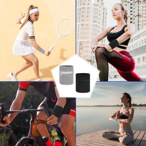 4Pcs Wrist Sweat Bands for Men Wrist Pouch Wallet with Zipper Wristband Pocket Sports Absorb Sweat Wristbands for Women Running Hiking Workout, Key Holder for Gym Sports Running Walking Hiking Travel - Image 7