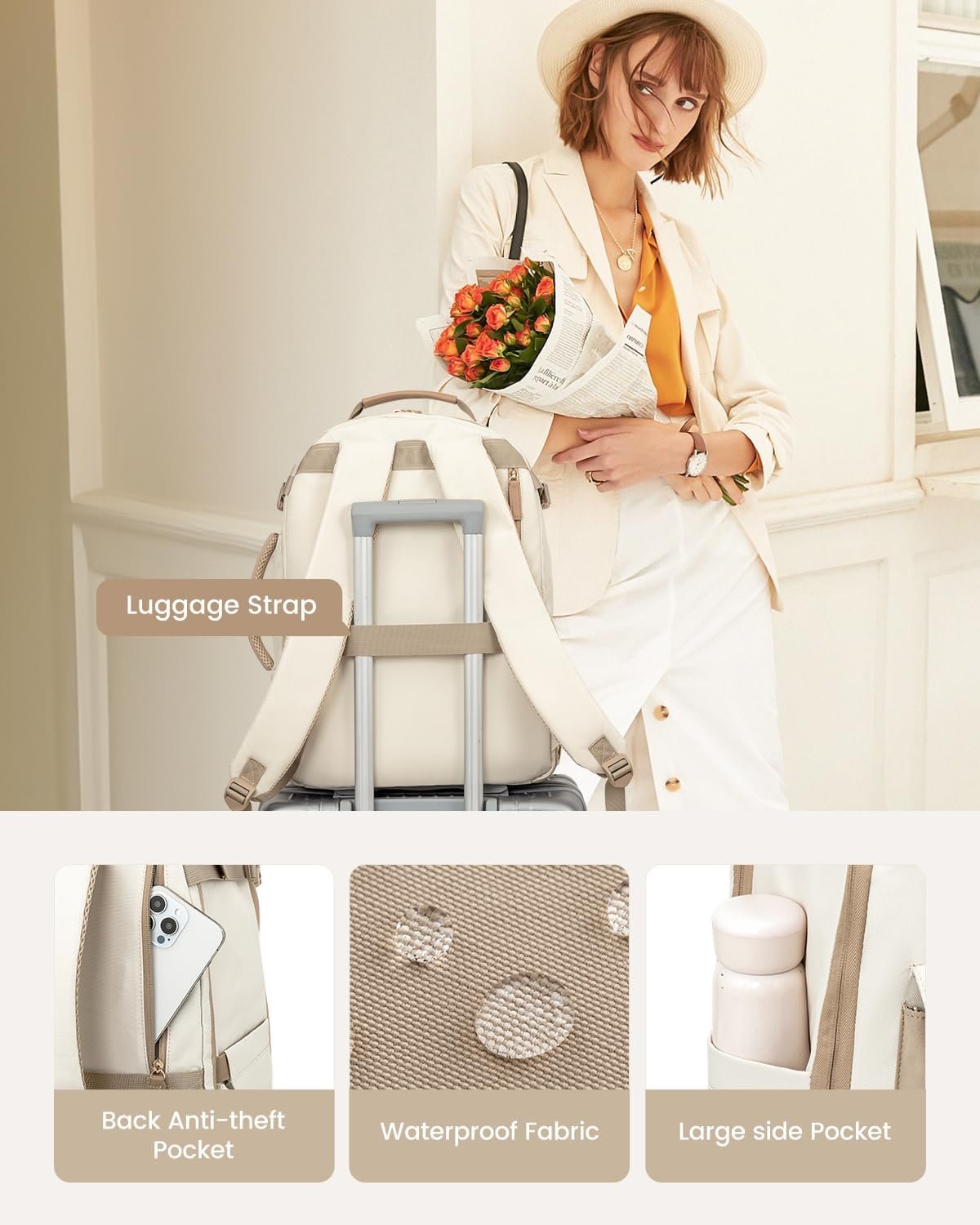 LOVEVOOK Travel Backpack For Women, 40L Large Carry On Backpack Flight Approved, TSA Personal Item Travel Bag Weekender Overnight Daypack, 17 inch Cute Laptop Backpack For College - Image 8