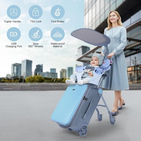Ride on Suitcase Carry On luggage with Seat for Kids - Detachable Trolley Suitcase with Brake - Rolling Kids Travel Luggage With Kids Seat for Airplane - Rideable Suitcase with TSA Lock - Pink - Image 6
