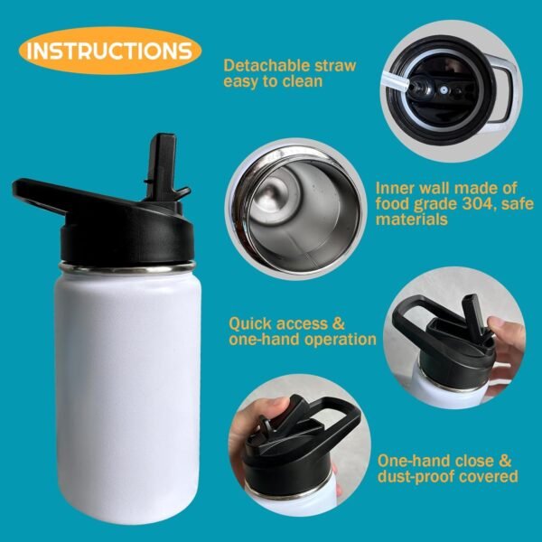 Monster Truck Kids Water Bottle for School with Straw Lid,12oz Stainless Steel Insulated Water Bottle for Boys & Girls,Leak Proof Lid with Handle & Touch Free Spout (A09) - Image 6