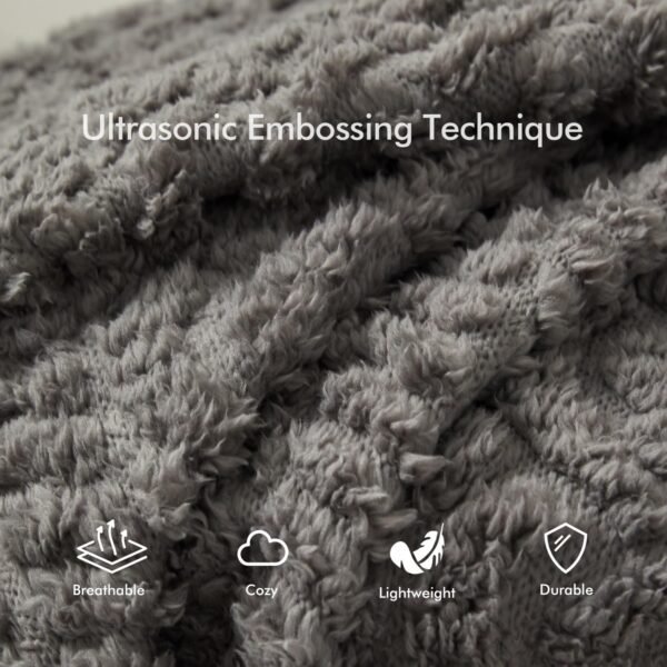 Royoliving Fuzzy Sherpa Wearable Fleece Blanket with Pockets for Adults, Ultra Soft Plush Shawl TV Throw Blankets (Grey, 58'' x 64'') - Image 3