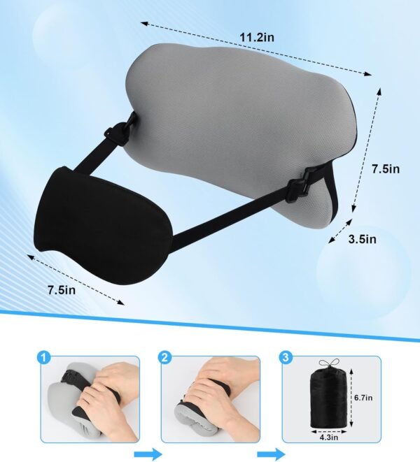 Travel Pillows for Airplanes, Neck Pillow for Sleeping Airplane Pillow with Eye Mask Memory Foam Travel Neck Pillows for Traveling Long Flights Road Trip Car Headrest - Stops Head Bobbing - Image 6